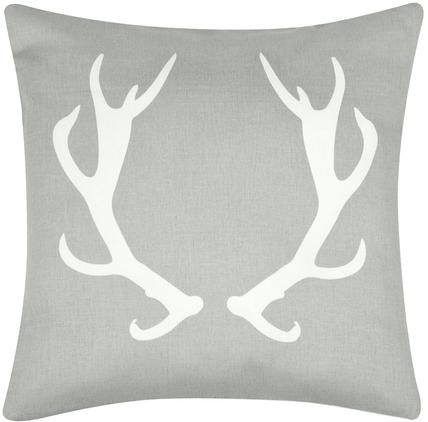 Kissenhülle Horns in Grau/Weiß mit Geweih