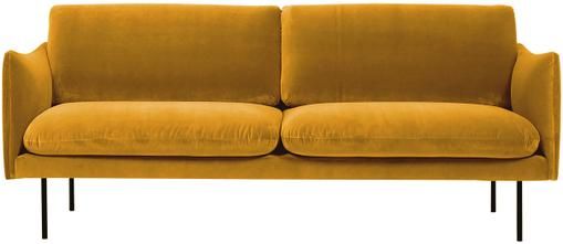 Samt-Sofa Moby (2-Sitzer) in Senfgelb mit Metall-Füssen