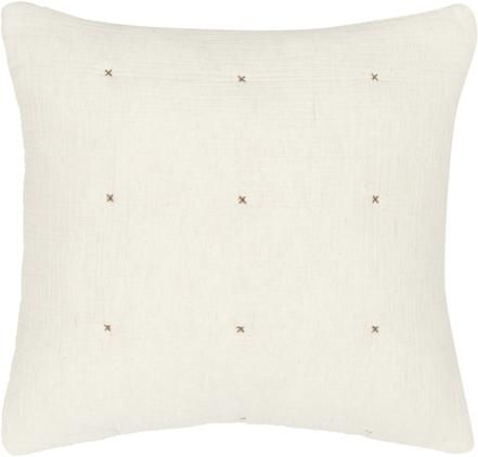 Wattierte Kissenhülle Lune aus Baumwollmusselin in Beige