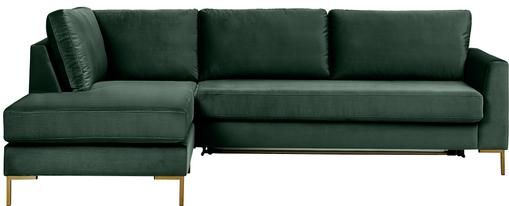 Samt-Schlafsofa Luna in Dunkelgrün mit Metall-Füßen