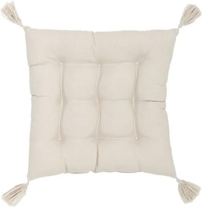 Baumwoll-Sitzkissen Ava in Beige mit Quasten