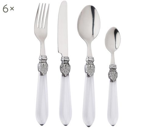 Silbernes Besteck-Set Imperial mit edlen Griffen, 6 Personen (24-tlg.), Griff: Kunststoff, Edelstahl, Sondergrößen