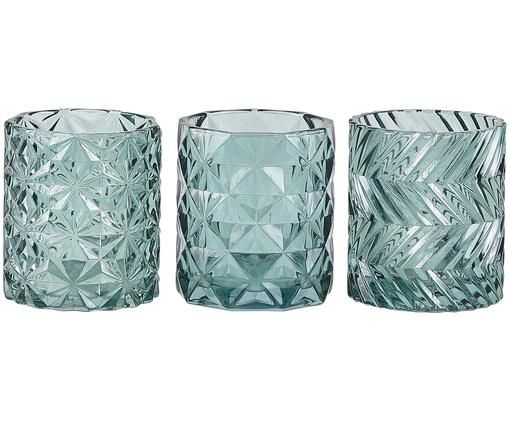 Teelichthalter-Set Rosie, 3-tlg., Glas, Grün, leicht transparent, Ø 8 x H 9 cm