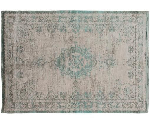 Tappeto vintage in ciniglia Medaillon, Tessuto: Jacquard, Retro: Filato di ciniglia, rives, Verde, rosa, Larg. 140 x Lung. 200 cm