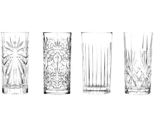 Kristall-Longdrinkgläser Bichiera mit Reliefmuster, 4er-Set, Kristallglas, Transparent, Ø 7 x H 15 cm